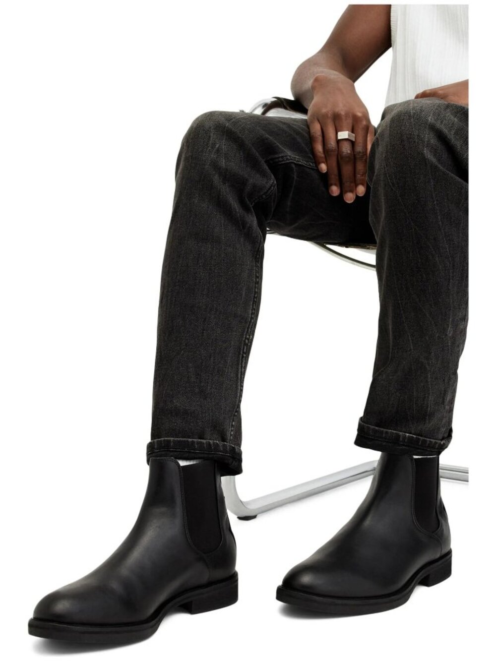 All Saints Black Creed Leather Chelsea Boots, Men Size EU 41/US 8